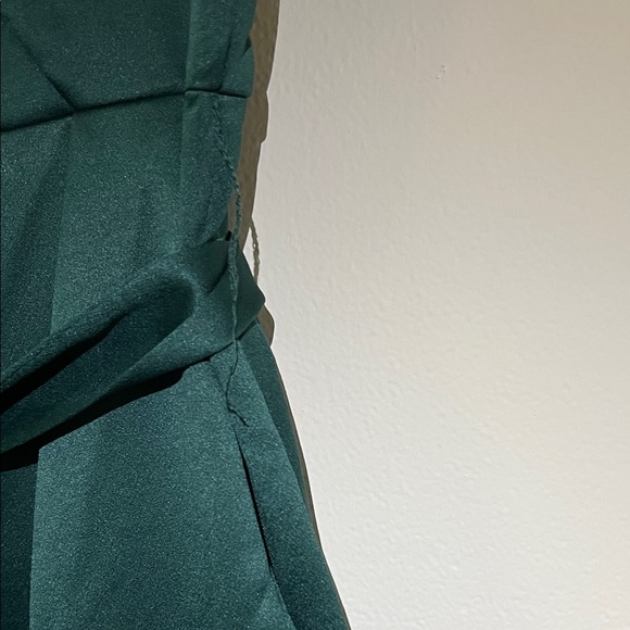 Lulu's Forest Green Satin Wrap Midi Dress - Picture 5 of 9